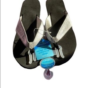 VEGAN REPTILE Wedge Sandals Black Shiny Silver Blingy Straps Womens 7 8